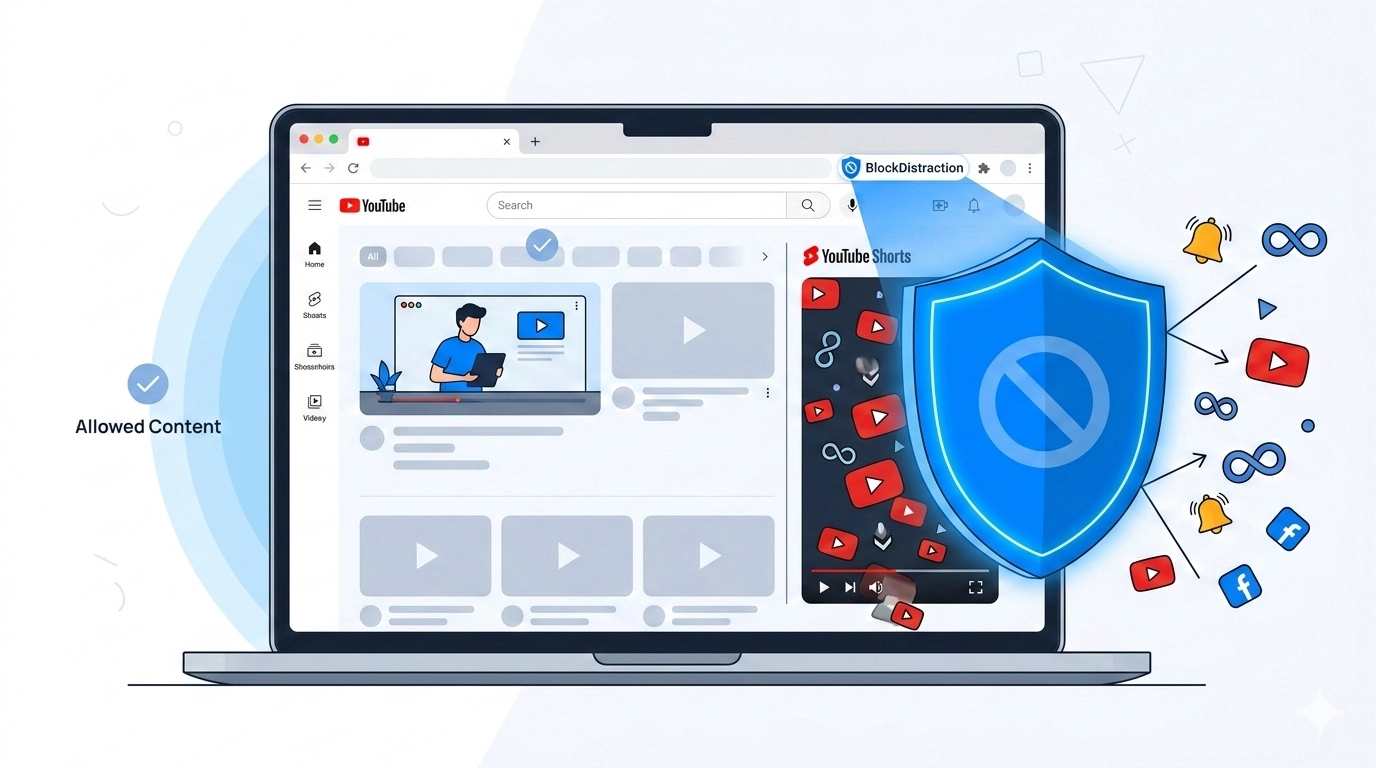 Person blocking YouTube Shorts on a laptop