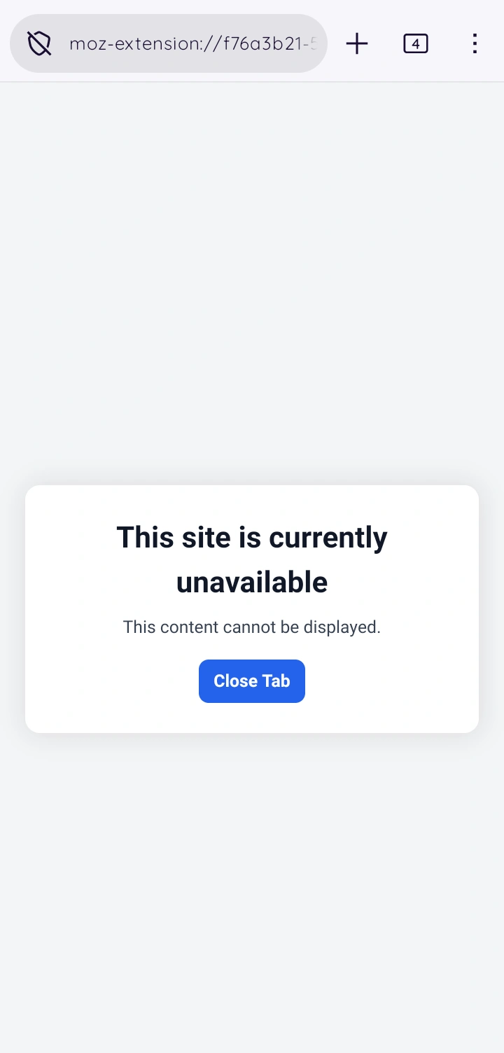 BlockDistraction page showing that a website is currently unavailable